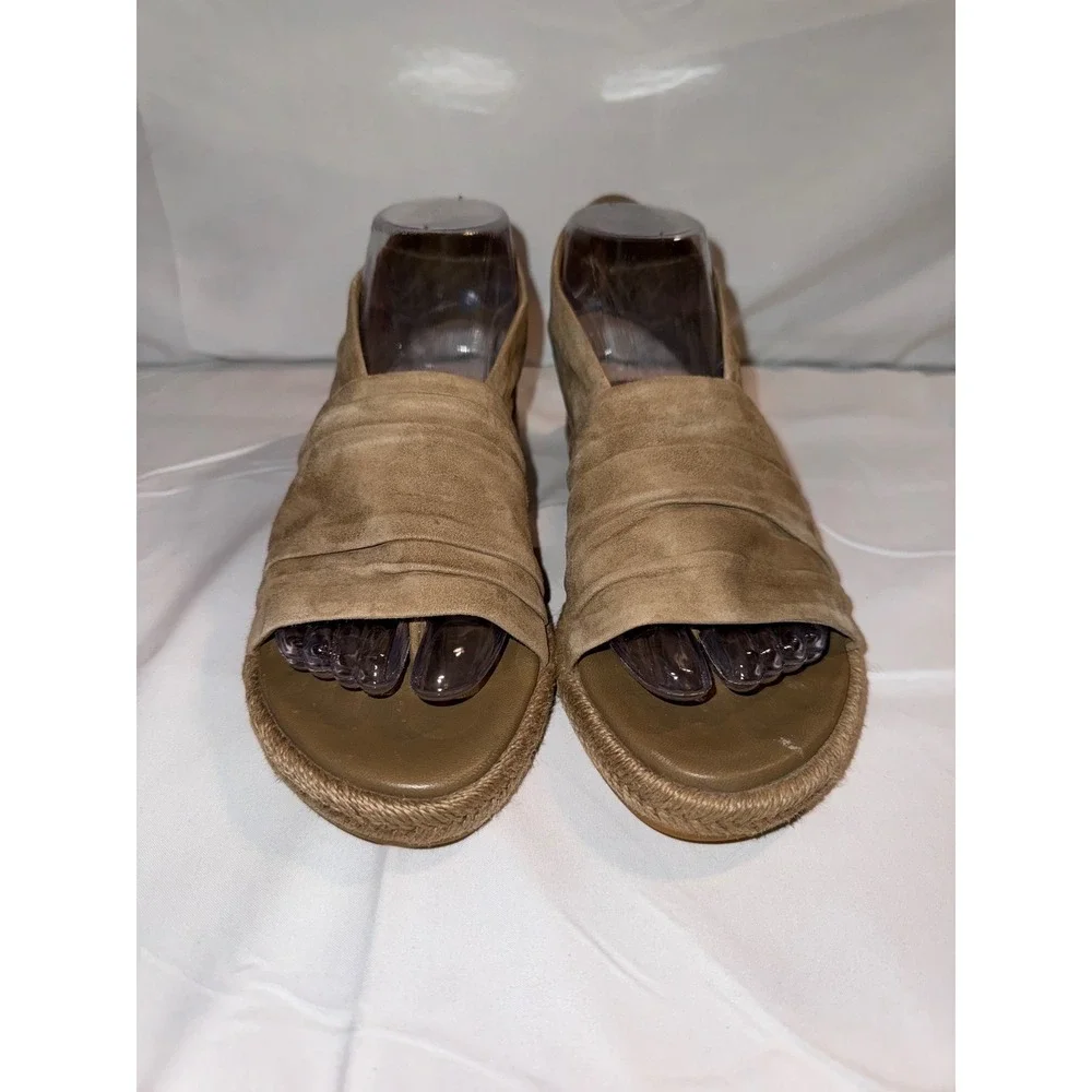 Tory Burch Tan Suede Ruched Espadrille Slingback Flat Sandals 7